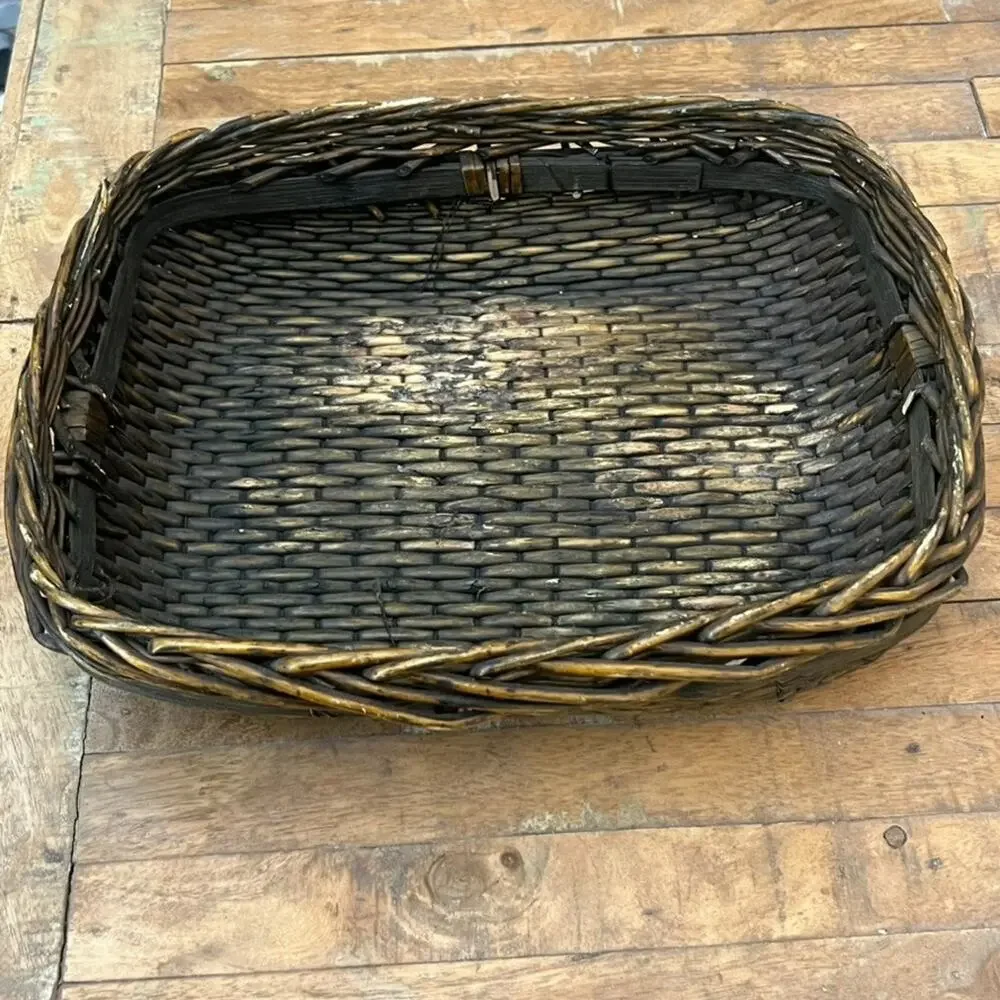 Vintage Chinese Hand Woven Willow Large Basket Rectangle 15